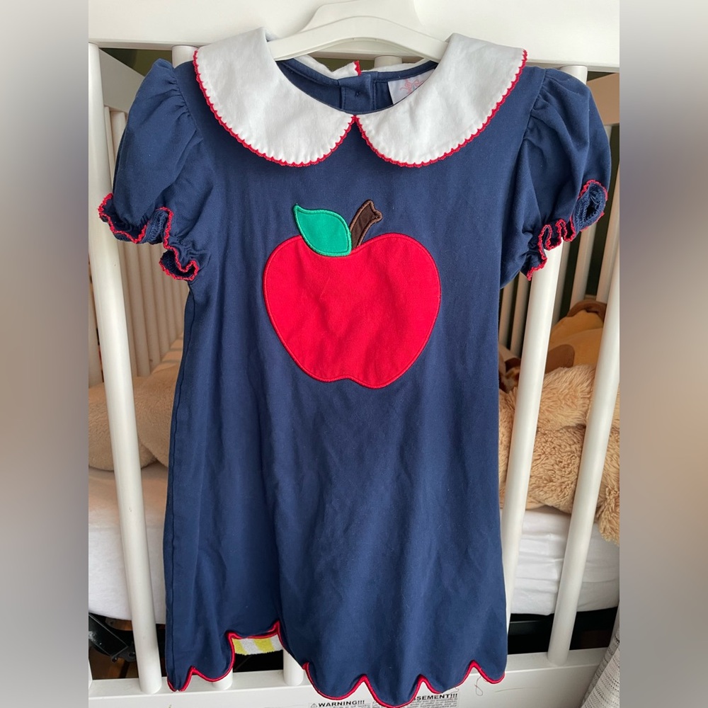 Navy Blue Apple Appliqué Kids Dress